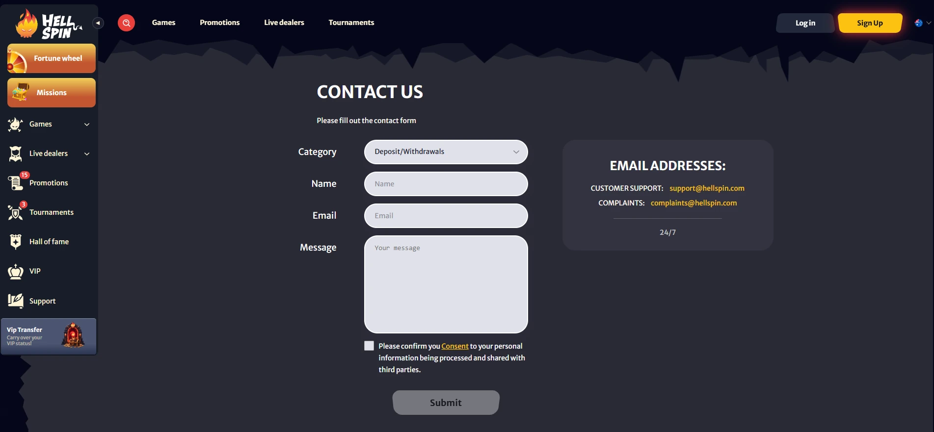Hell Spin customer support contact options